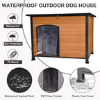 43.3’’ Large Dog House Outdoor Weatherproof Dog Kennel with Upgraded Thickened Metal Frame, Dog Shelter with PVC Curtain, Openable Roof and Removable Floor, Easy to Clean (Brown)