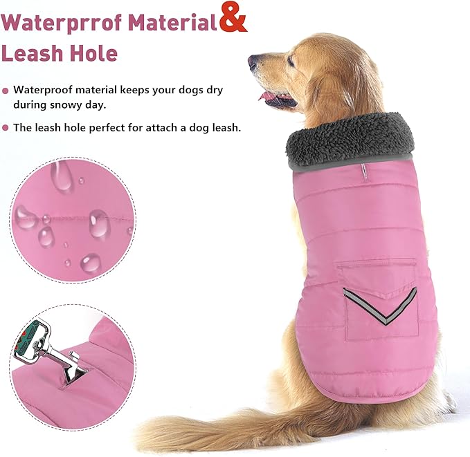 Dog Coat, Waterproof Dog Winter Jacket with Pocket, Reflective Adjustable Pet Snow Vest, Warm Cozy Fleece Sweater for Small Medium Extra Large Dogs - Light Pink, XS