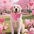 E-Clover Mother's Day Heart Dog Bandanas & Matching Scrunchie Set Cute Girl Dog Scarf Bibs Pet Bandana with Bow Tie for Medium Large Dogs Owner Mom Pink