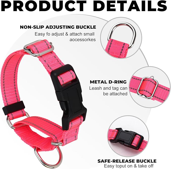 Martingale Collar for Dogs,Reflective Martingale Dog Collars with Quick Release Buckle,Adjustable Nylon No Pull Dog Collar for Dogs Walking Training (Orange, Large)