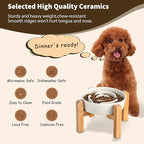 Elevated Slow Feeder Dog Bowl - Ceramic Maze Food Dish with Bamboo Stand - Raised Feeding Bowl for Fast Eaters - Ideal for Small and Medium Dogs - Milky White - 6.7 inch