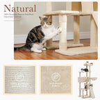 PEQULTI 60'' Cat Tree, Tall Cat Tower with 2 Large Condos, Wide Top Perch, Cozy Hammock and Sisal Scratching Posts for Indoor Cats Lare Adult Beige