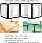 ZJSF Freestanding Foldable Dog Gate for House Extra Wide Wooden Black Indoor Puppy Gate Stairs Dog Gates Doorways Tall Pet Gate 4 Panels Fence