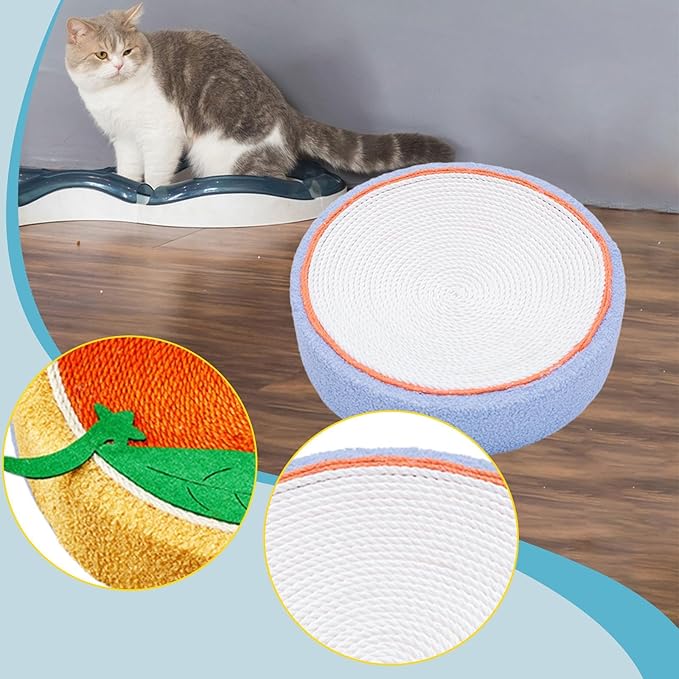 Cat Scratcher Bed Lounge Round Anti Slip Bottom 40cm Mat Cat Scratch Pad for Indoor Cats to Play, Rest, Grind Kitten Training, Blueberry