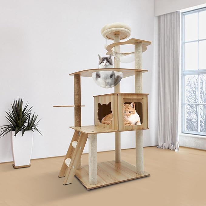 Cat Tree Tower for Indoor Cats 5-Tier Cat Tower Scratching Post Cat Climbing Frame with Climbing Steps and Swing Ball Pet Condo Cat Cage (63 * 53 * 27(cm))