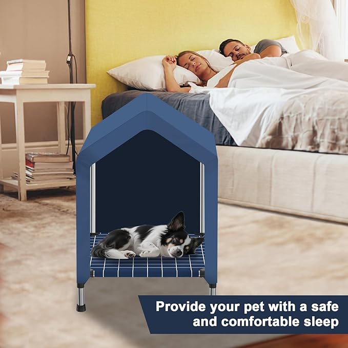 2 in 1 Elevated Dog House - Rainproof Dog Tent Cat House, Dog Sunshade Tent, Pet House - Ventilated Elevated Floor, Raised Pet Shelter for Small