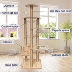 72.1-Inch Cat Tree for Indoor Cats Large Adult, 4 Bowl,12 Sisal Scratching Posts,1 Cat cage,Top Perch, Toy Balls,Larg Large cat Tree,Wood cat Tree,(YN-105)