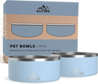 ALPINE Set of 2 Stainless Steel Dog Bowls, Non Slip, Metal Pet Bowl for Food and Water, Double Walled Insulated, Rustproof, Dishwasher Safe (64 oz, Sky Blue)