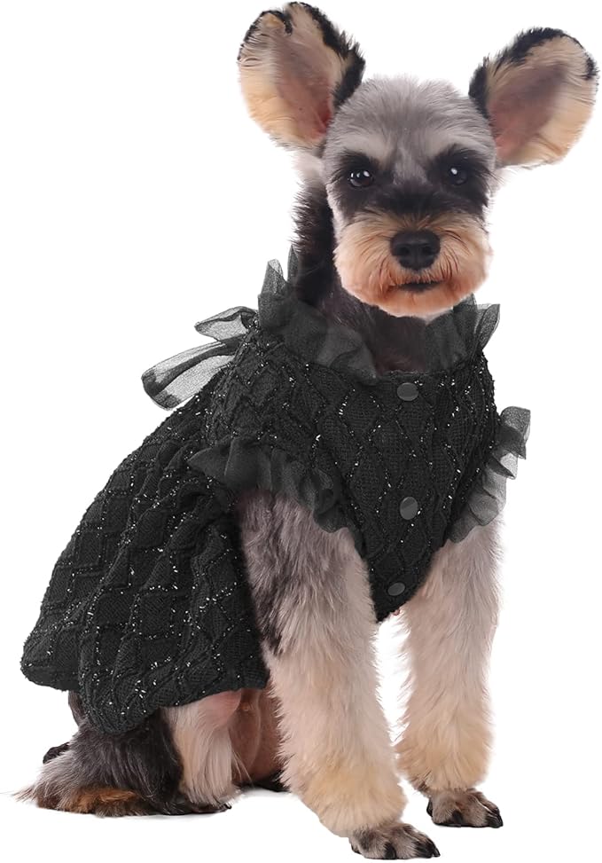 Kuoser Dog Dress, Cute Dog Dresses for Medium Large Dogs Girl Elegant Puppy Tutu with Bow-Knot, Doggie Princess Costume Pet Outfit for Birthday Party Christmas Halloween Wedding, Black L
