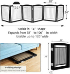 ZJSF Freestanding Foldable Dog Gate for House Extra Wide Wooden Black Indoor Puppy Gate Stairs Dog Gates Doorways Tall Pet Gate 6 Panels Fence