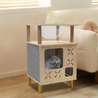 Modern Cat Tree with Ventilated Design & 360° View Capsule, 2-Story Cat Tower with Perch, Natural Wood Climber for Indoor Cats, Linen & Sturdy Build