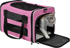 Cat Carrier Soft-Sided Travel Bag for Medium to Large Cats Over 15lbs, Small Dog Carrier Crate Top Entry Breathable Mesh Puppy 12 Pounds, Pet Rabbit Carrying Cage Kennel Collapsible Pink