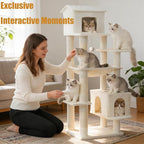 KAWHBET 64in Cat Tree,Cute Big Multi-Level Cat Tower Cat Tower W/Scratching Post,Apartment,and Extended Platform for Cats to Play and Sleep,Cat Tree for Indoor Cats Large Adult (White)