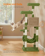 Feandrea Cat Tree, 56.3-Inch Cat Tower, Multi-Level Plush Condo with 11 Scratching Posts, 2 Perches, Hammock, Cave, Grass Green and Camel Brown UPCT015CB02