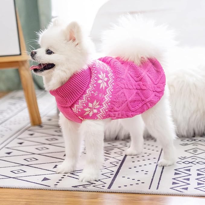 Warm Winter Dog Sweater - Cold Weather Pet Clothes for Small Medium Large Dogs Indoor Outdoor, Soft Classic Knit Puppy Apparel, Pink, ML