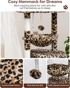 SYANDLVY Small Leopard Print Cat Tree for Indoor Cats, Cat Tower with Scratching Post, Modern Cat House with Padded Perch, Kittens Condo with Cradle, Cat Cave