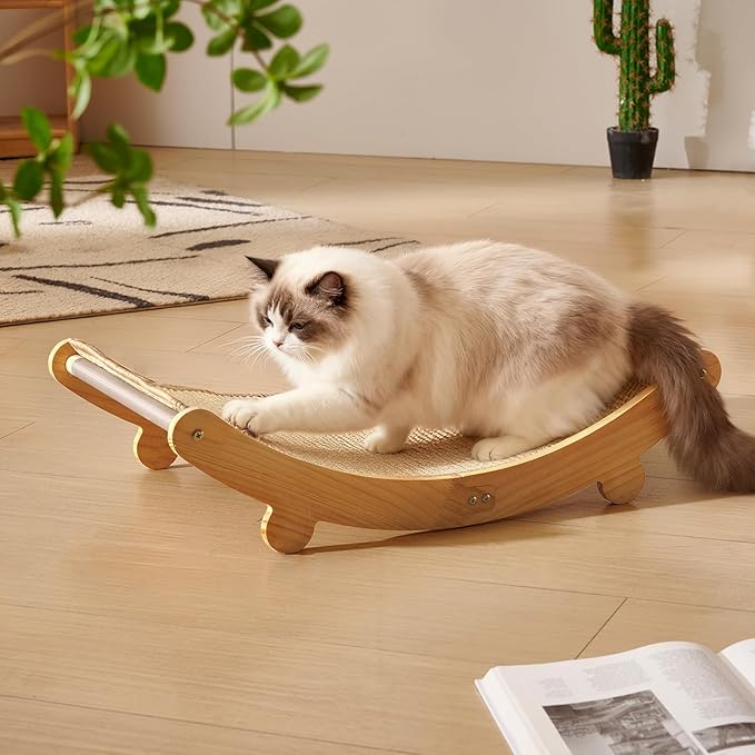 Sisal Cat Scratcher Bed for Indoor Cats Large Cat Scratching Post Scratch Pad Solid Wooden Cats Furniture Lounge Chair
