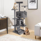 Cat Tree 53 inches Cat Tower for Indoor Cats Cat House with Replaceable and Removable Dangling Ball Cat Trees and Towers with Funny Toys, Light Gray