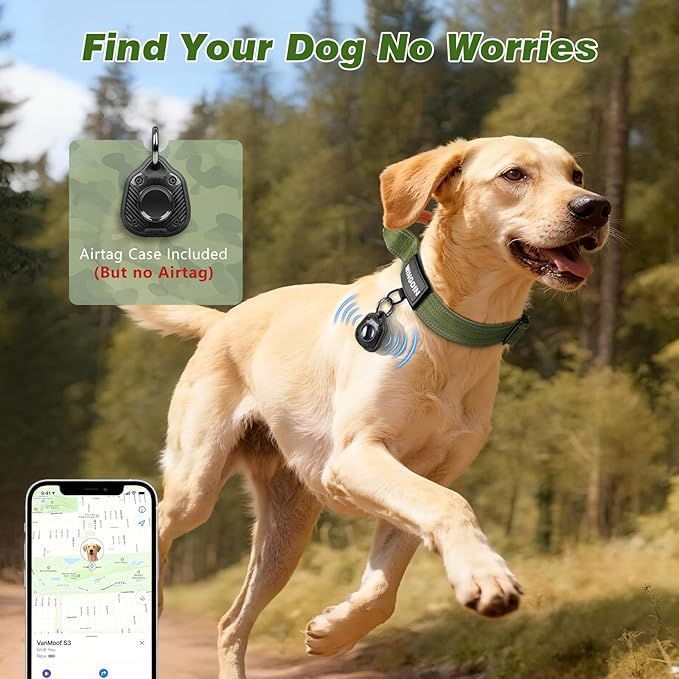 WINGOIN Tactical Dog Collar with AirTag Holder, Reflective Dog Collar for Large Dogs, Metal Buckle, Heavy Duty, Nylon Control Handle for Hunting, Training, Walking, Green, XL