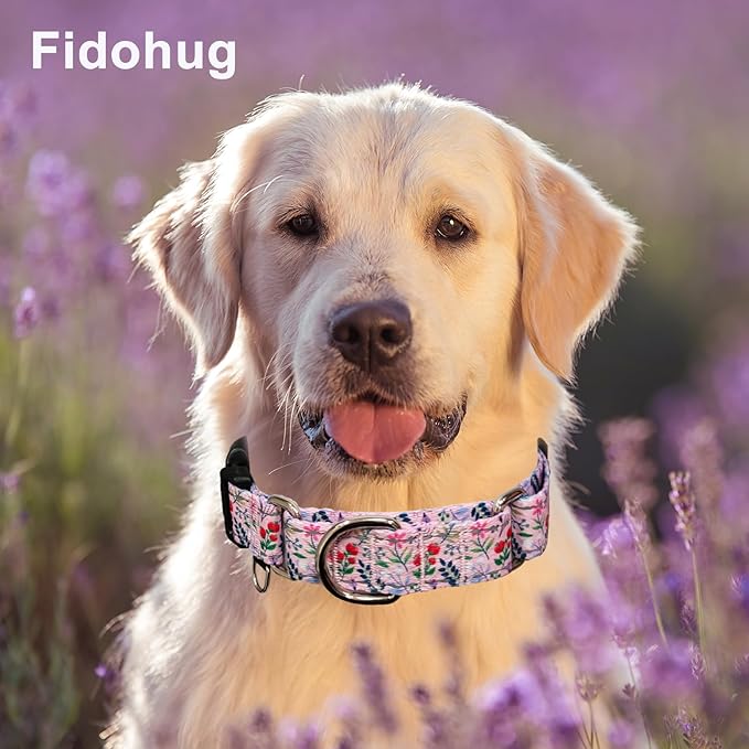 Reflective Martingale Collar with Quick Release Buckle Anti Pulling Girl Female Dog Collars (Pink Flowers Plants, Small)