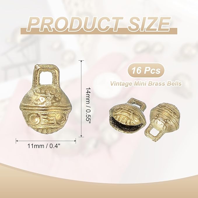 uxcell 16 Pcs Vintage Bronze Jingle Bells, 11mm Tibetan Jingle Bells for Crafts, Small Rustic Decorative Metal Bell for Dog Cat Pet Collar DIY Crafts Home Door Christmas Decor