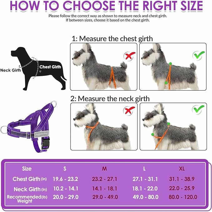 Lukovee No Pull Dog Harness & Leash Set - Heavy Duty Dog Vest Harness with Soft Padded for Medium Large Dogs, Adjustable Reflective Tactical Pet Harness for Easy Walk and Training (XL, PU)