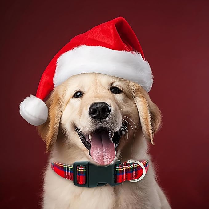 Tunkoo Christmas Plaid Dog Collar, Cute Adjustable Red Collar for Boy and Girl Dogs, Dog Collar with Strong Plastic Buckle - for Small Medium Large Pets, L