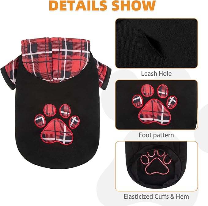 KOOLTAIL Plaid Dog Hoodie Pet Clothes Sweater with Hat and Pocket for Small Medium Large Size Dogs, Soft Winter Warm Dog Cold Weather Coat, Fleece Fall Dog Hooded Sweatshirt for Puppy Cats, Red S