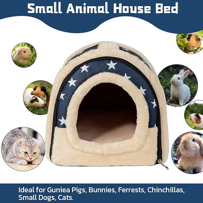 Pet Soft Guinea Pig & Rabbit Cozy Hideout House - Small Animal Bed for Guinea Pigs, Rabbits, Hamsters, Rats & Chinchillas Cave Bed (Stars)