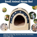 Pet Soft Guinea Pig & Rabbit Cozy Hideout House - Small Animal Bed for Guinea Pigs, Rabbits, Hamsters, Rats & Chinchillas Cave Bed (Stars)