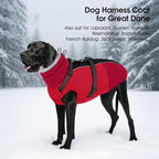SUNFURA Large Dog Coat with Harness Built in, Warm Dog Jacket Waterproof Pet Winter Coat Snowsuit for Cold Weather, Reflective Fleece Jacket for Large Dogs, Border Collie, Red XL