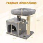 PETSITE 19.5-inch Small Cat Tree, with Sisal Scratching Post, Interactive Hanging Ball, Comfy Condo, and Spacious Top Perch, Ideal for Indoor Cats and Kittens (Grey)