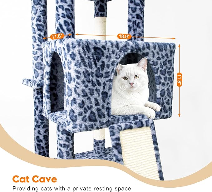 82" Tall Cat Tree,Giant Cat Tree for Indoor Cats Large Adult, Heavy Duty Cat Tree Tower, Extra Large Cat Trees with Scratching Posts, Cat Condos, Hammock,Top Perch,Ramp (Blue Grey)