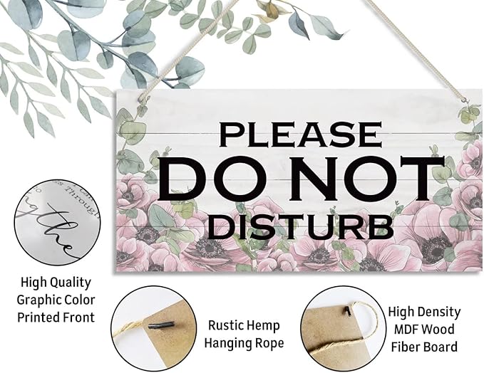 Please Do Not Disturb Wood Door Sign - Hanging Printed Wooden Plaque Decor for Home, Offices, Clinics, Law Firms, Hotels - During Therapy, Spa Treatment, Counseling Sessions - 12x6 in