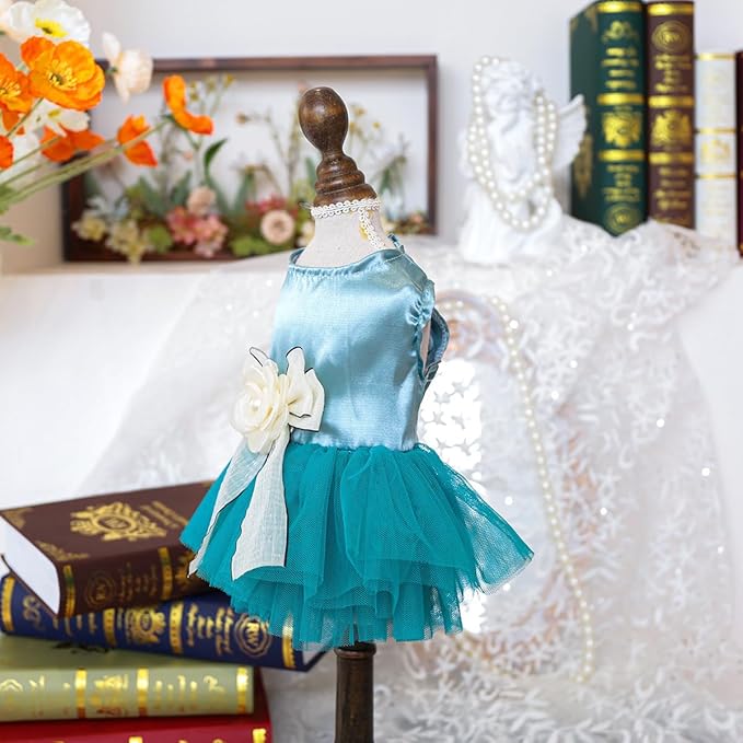 Fashion Sweet Puppy Dog Blingbling Princess Skirt Pet Dog Lace Cake Camisole Tutu Dress J-Blue S