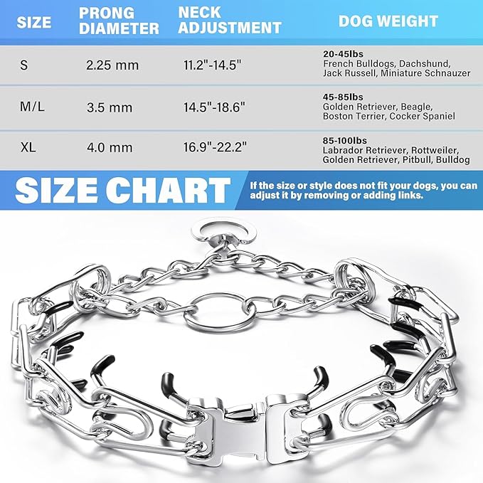 Dog Collar, Adjustable Stainless Steel Collar with Quick Release Buckle for Small Medium Large Dogs (M&L/Neck Girth 14.5"-18.6")