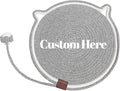 Personalized Cat Scratcher Mat, Customized with Name Text Natural Cotton Rope Round Horizontal Cat Scratching Pads with Ball Toy, Cat Furniture Protector for Wall, Couch, Carpets, Sofa (Black)