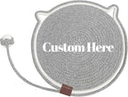 Personalized Cat Scratcher Mat, Customized with Name Text Natural Cotton Rope Round Horizontal Cat Scratching Pads with Ball Toy, Cat Furniture Protector for Wall, Couch, Carpets, Sofa (Black)