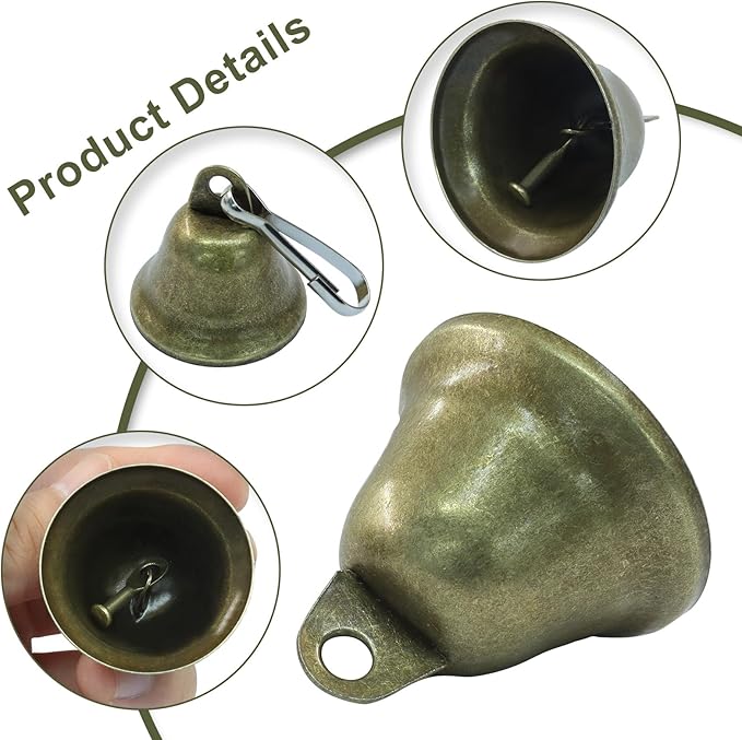 20pcs Vintage Bronze Jingle Bells with Spring Hooks - Mini Craft Bells for Christmas Decor, Dog Potty Training, Wind Chimes, Wedding Door & DIY Crafts (1.5 X 1.7 Inch)