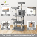 Tall Cat Tree for Indoor Large Cats or Kittens, Multi-Level Cat Activity Tree with Scratching Posts, Hammock, Cat Cave Condo, Modern Cute Small Cat Climbing Tower with Widened Perch