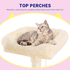 Allewie 73in Fan-Shaped Space-Saving Corner Cat Tower/Multi-Level Tall Cat Tree for Indoor Kitties/Cozy Baskets/Condos/House/Perches/Sisal Scratching Posts/Pet Activity Center/Beige