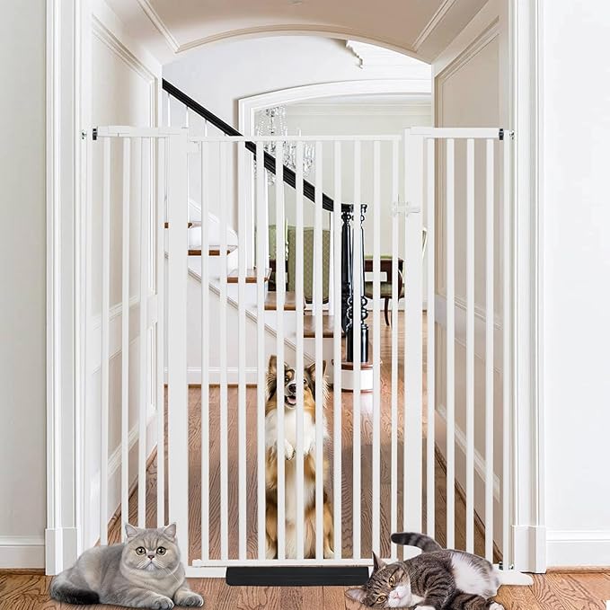 55 Inch Extra Tall Pet Gate for Cats,29.92"-48" Adjustable Wide Dog Gates,Pressure Mounted Walk Through Tall Pets Gate for Doorways,Hallway,Stairs(White)