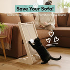Cat Scratcher for Indoor Cats, L-Shaped Cat Scratching Board & Ramp, Solid Wood Cat Scratch Pad, with Hanging Ball & 3 Bottom Play Balls, Ideal for All Cats (Wood Grain, L)