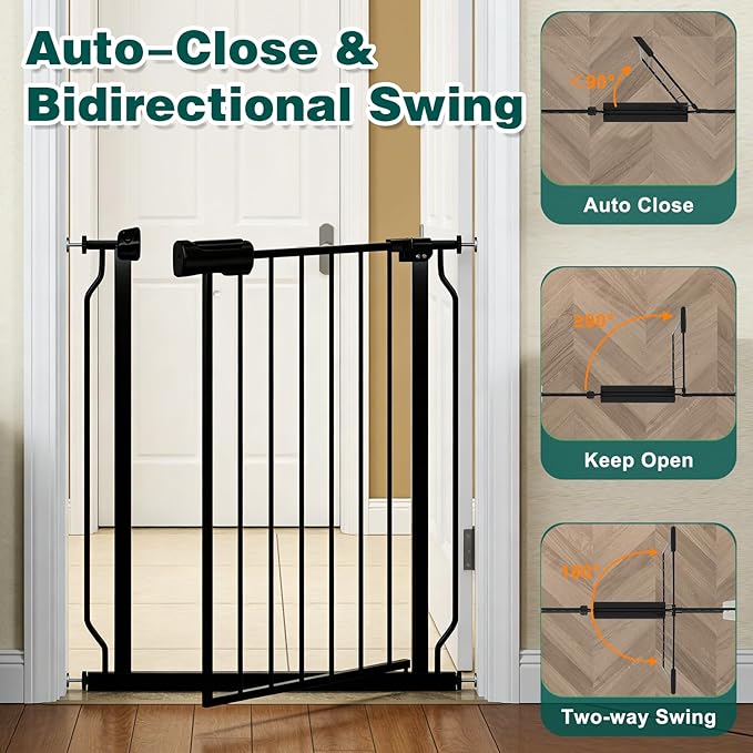 TSAYAWA Extra Wide Baby Gate with Door, 52.76~62.2 Inch Wide Presure Mounted No Drill Metal Auto Close Child Gate for Stair Doorway - Indoor Outdoor Safty Gate for Toddler Dog Doggie, Black