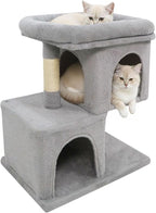 Tangkula Small Cat Tree for Indoor Cats, 25.5 Inch Cat Tower with Sisal Scratching Posts, 2 Large Cat Condos with Padded Top Perch, Modern Cat Climbing Furniture for Adult Cats & Kittens (Light Gray)