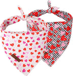 Lionet Paws Valentine's Day Dog Bandanas 2 Pack, Black and White Stripes Dog Triangle Hearts Dog Kerchief,Adjustable Triangle Holiday Scarves for Medium Large Dogs Pets