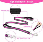 WINSEE Pet Harness Collar and Leash Set, All-in-one Reflective Dog Harness No Pull with Adjustable Buckles for Puppies, Small, Medium, Large, and Extra-Large Dogs (Medium, Rosy)