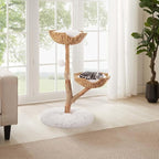 unipaws Wood Cat Tree Tower for Large Cats 20lbs, Updated Enlarge 24" Base with Dual Woven Baskets, 41" H Cat Activity Tree with Plush Cushions and Scratching Post