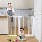 COMOMY 36" Extra Tall Baby Gate for Stairs Doorways, Fits Openings 29.5" to 48.8" Wide, Auto Close Extra Wide Dog Gate for House, Pressure Mounted Easy Walk Through Pet Gate with Door, White
