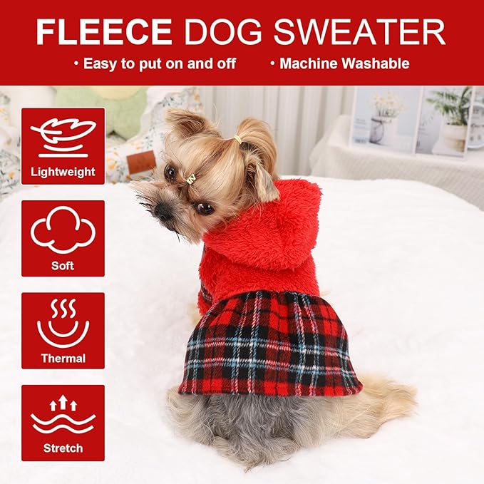 Dog Hoodie Dog Sweater Puppy Clothes for Small Dogs Boy Girl Pet Hoodies for Dogs Cold Weather Doggie Coats Fall Doggy Sweatshirt for Chihuahua Yorkie Cat Sweater Costumes, Red, XXS